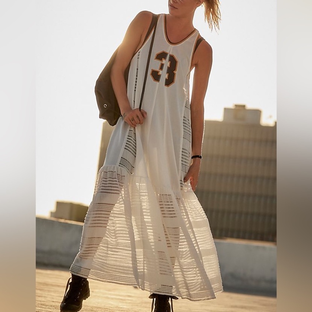 Free People FP Movement First Position Sports Jersey 90’s Sheer Maxi Top Dress